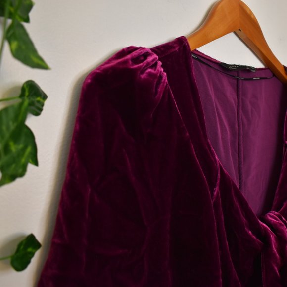 Zara Double Tie Velvet Crop Top - Picture 3 of 4